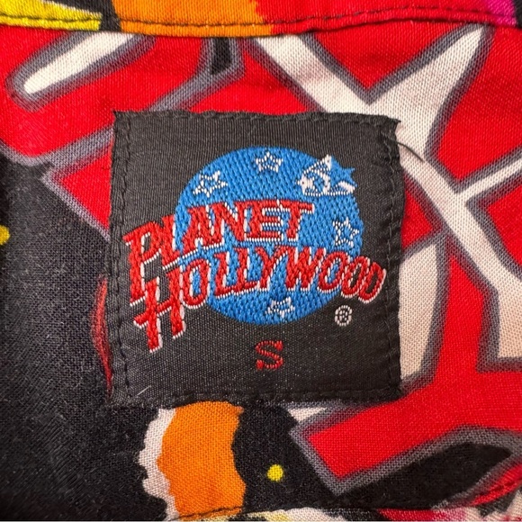 Vintage 90s Planet Hollywood Space Neon Aloha Hawaiian Shirt Small Rainbow - Picture 5 of 14